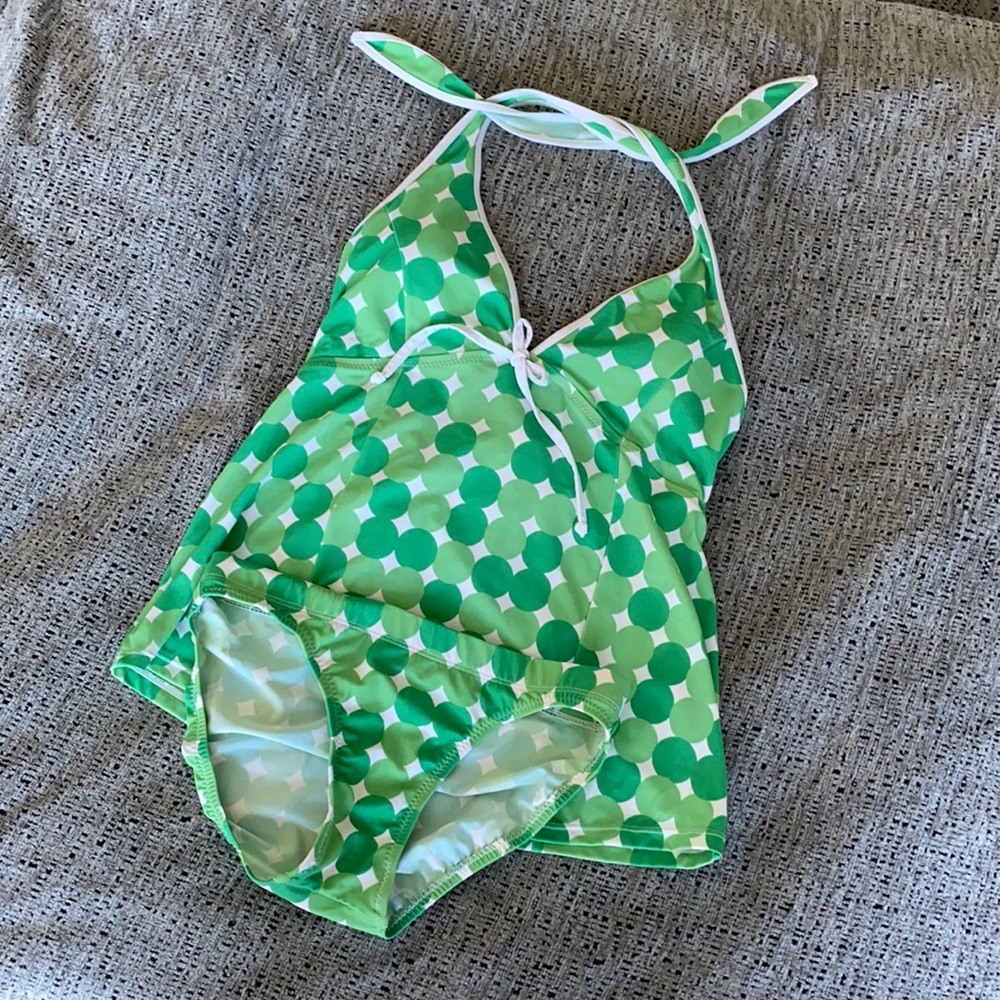 Retro motherhood maternity tankini green swim set